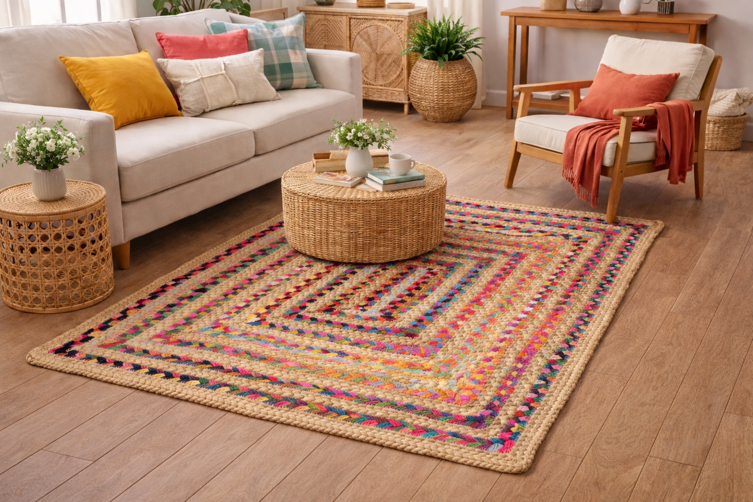 Handwoven Braided Area Rug (Vibrant Colors, Eco-Friendly)