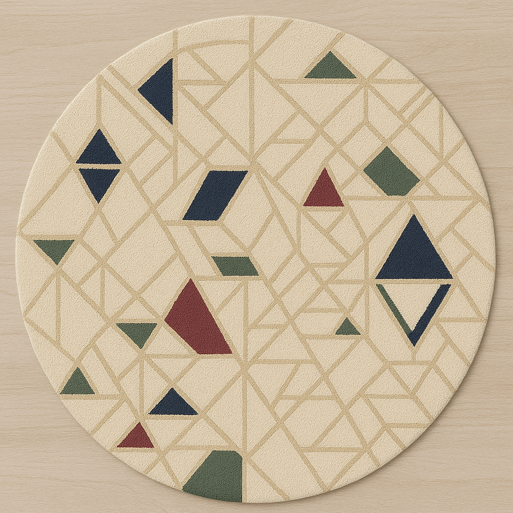 Round Geometric Rug with Bold Color Accents – Hand-Tufted Wool