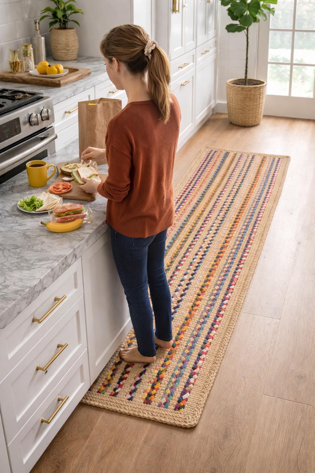 Handmade Multi color Cotton & Jute Braided Chindi Runner - Boho Home Décor Rectangle Carpet