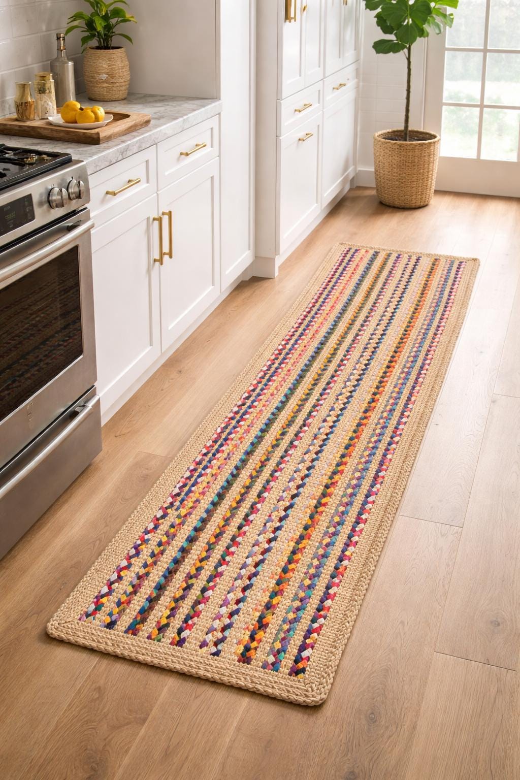 Handmade Multi color Cotton & Jute Braided Chindi Runner - Boho Home Décor Rectangle Carpet