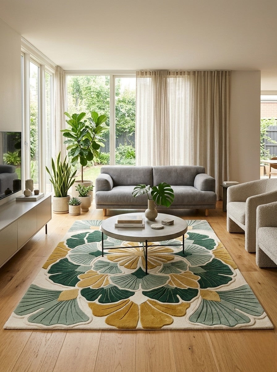 The Emerald Bloom Floral Wool Rug
