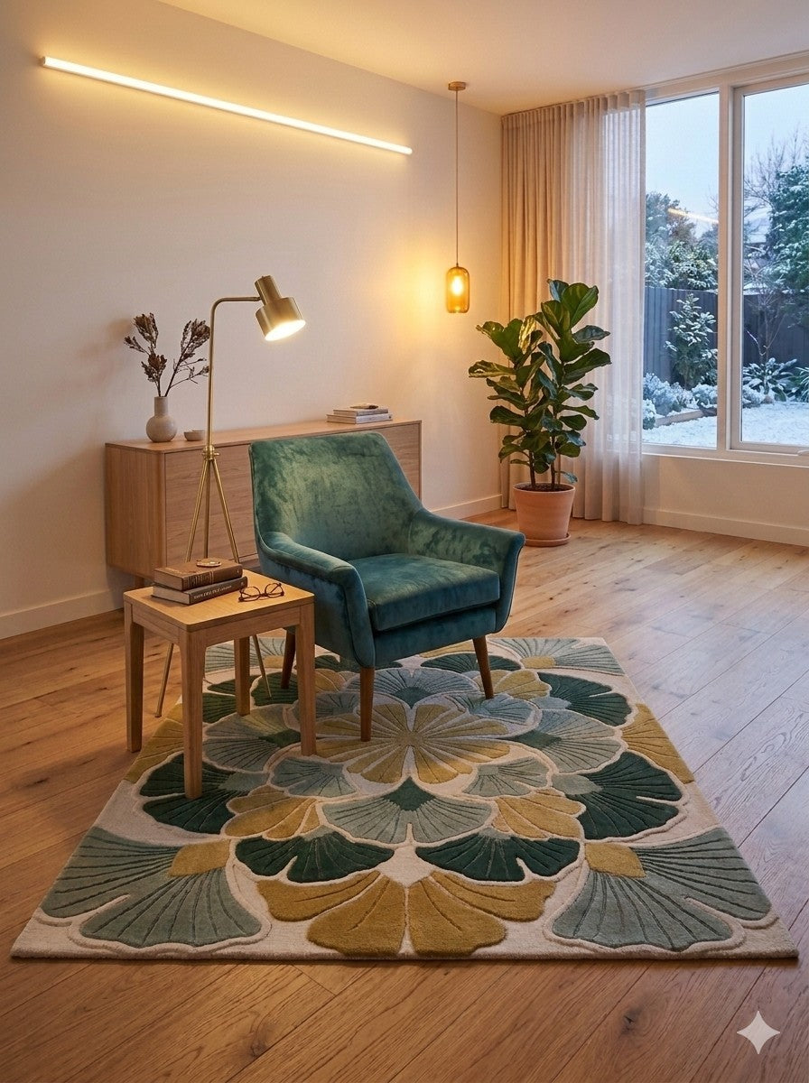 The Emerald Bloom Floral Wool Rug