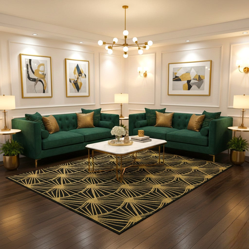 The Golden Deco Fan Wool Rug
