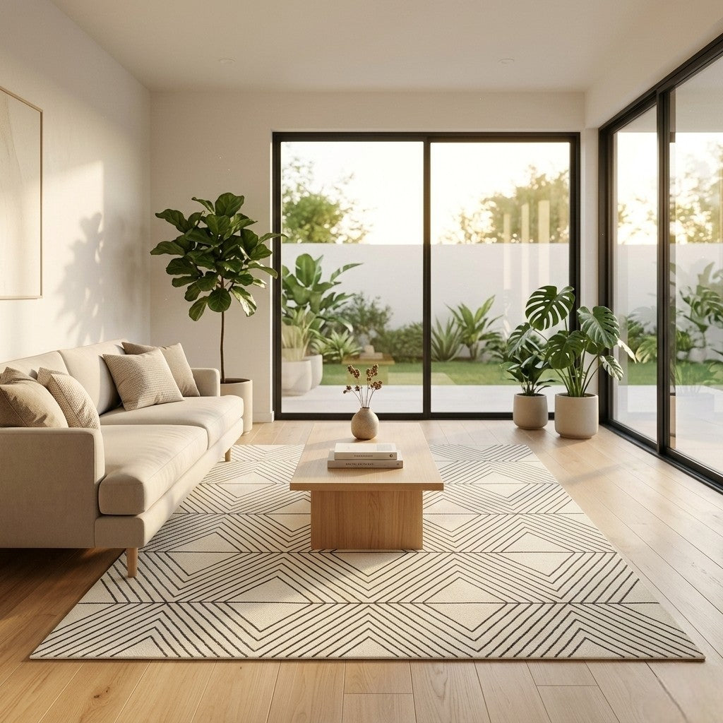 The Ivory Linea Geometric Wool Rug