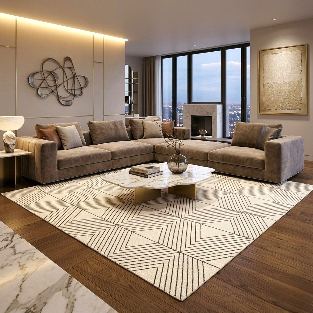 The Ivory Linea Geometric Wool Rug