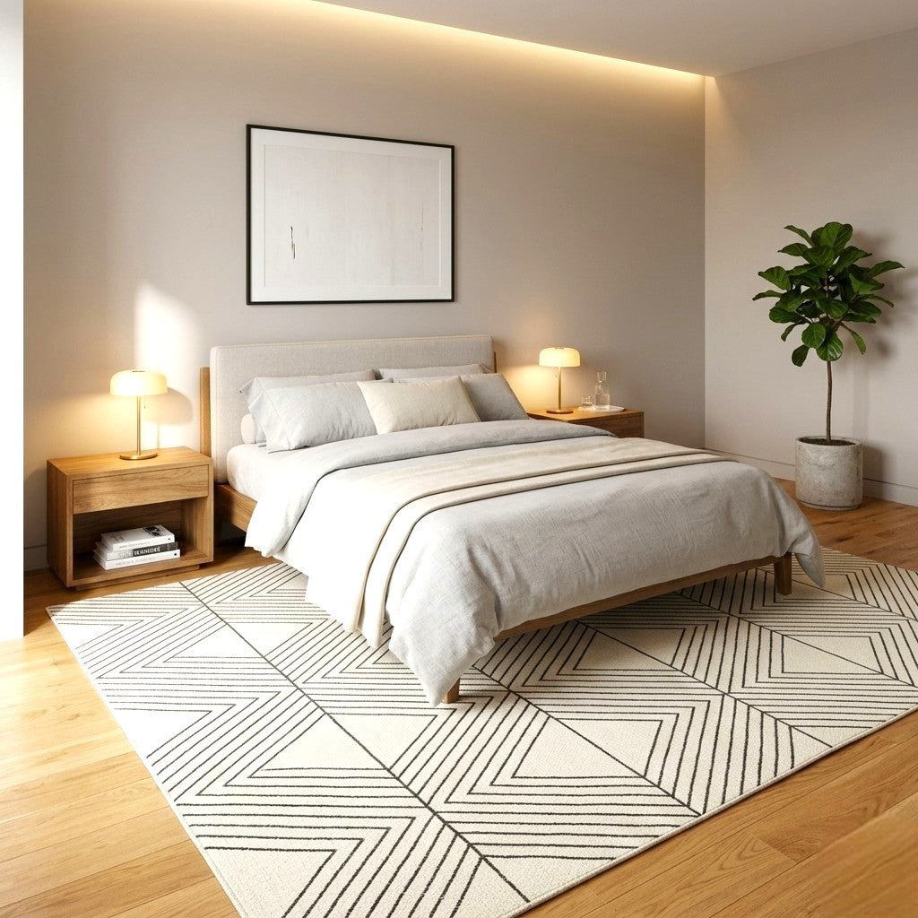 The Ivory Linea Geometric Wool Rug