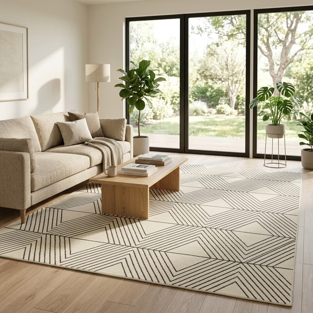 The Ivory Linea Geometric Wool Rug