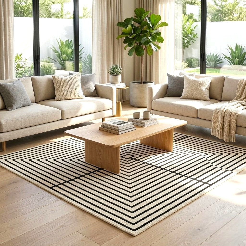 The Monochrome Nexus Geometric Wool Rug