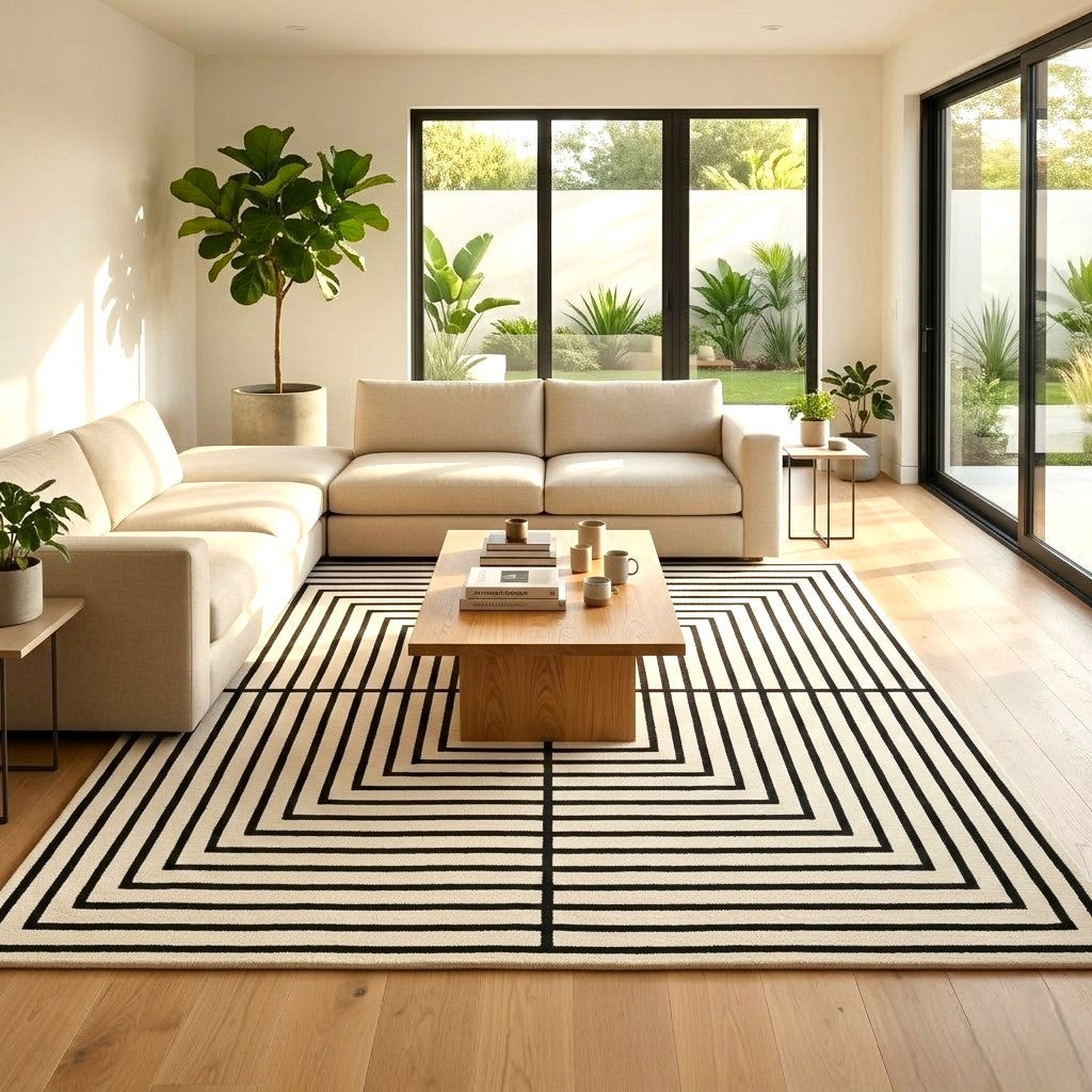 The Monochrome Nexus Geometric Wool Rug