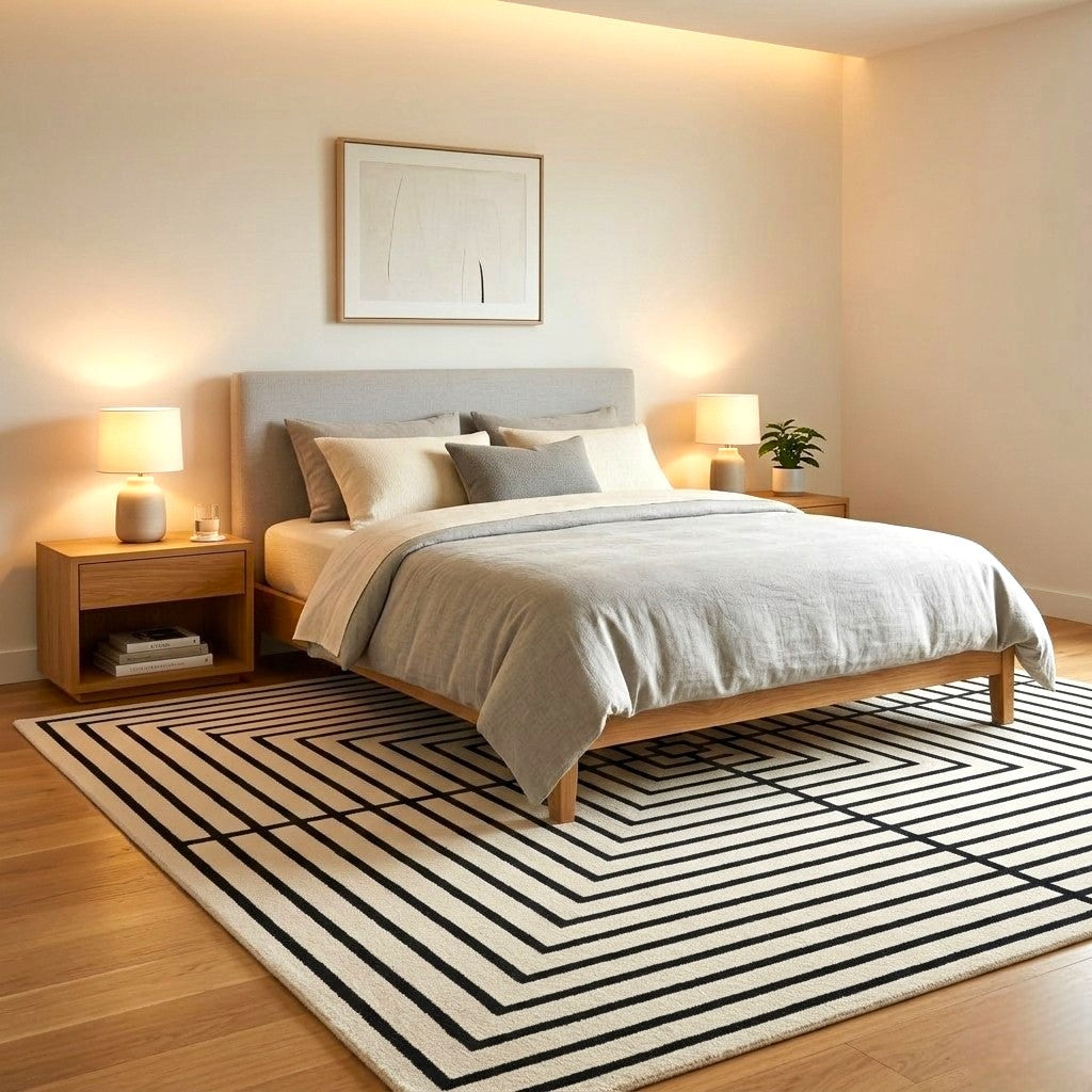 The Monochrome Nexus Geometric Wool Rug