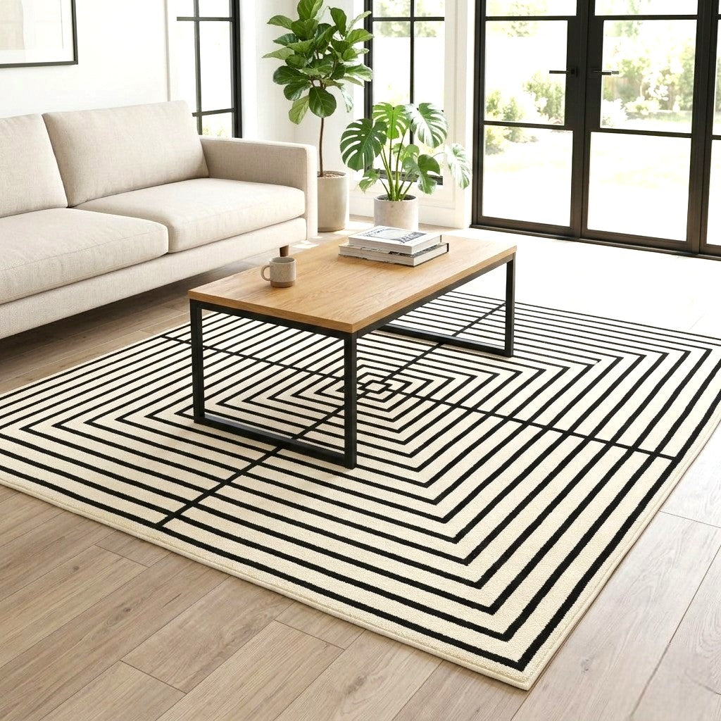 The Monochrome Nexus Geometric Wool Rug