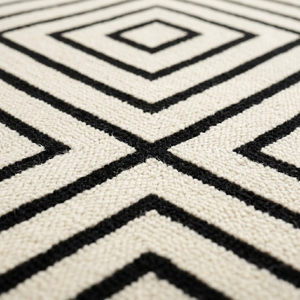 The Monochrome Nexus Geometric Wool Rug