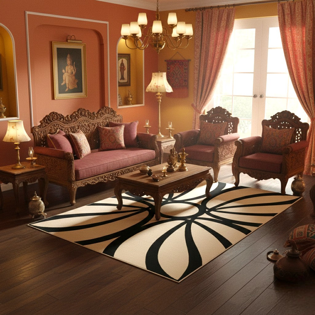 The Noir Petal Symmetry Wool Rug