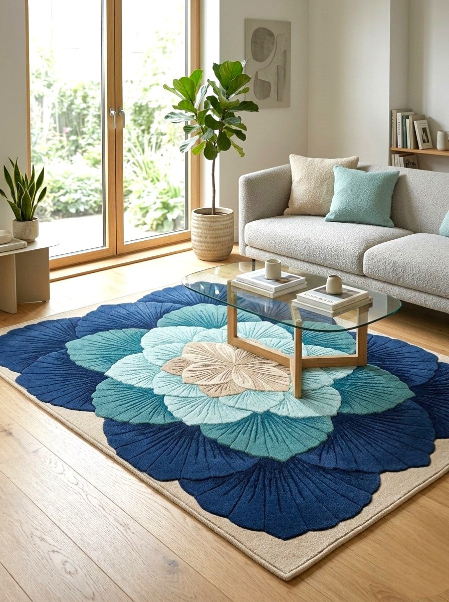 The Sapphire Bloom Floral Wool Rug
