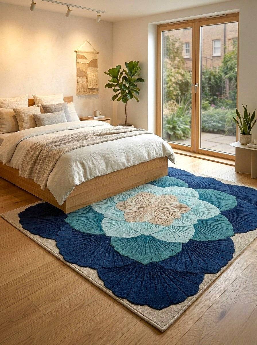 The Sapphire Bloom Floral Wool Rug