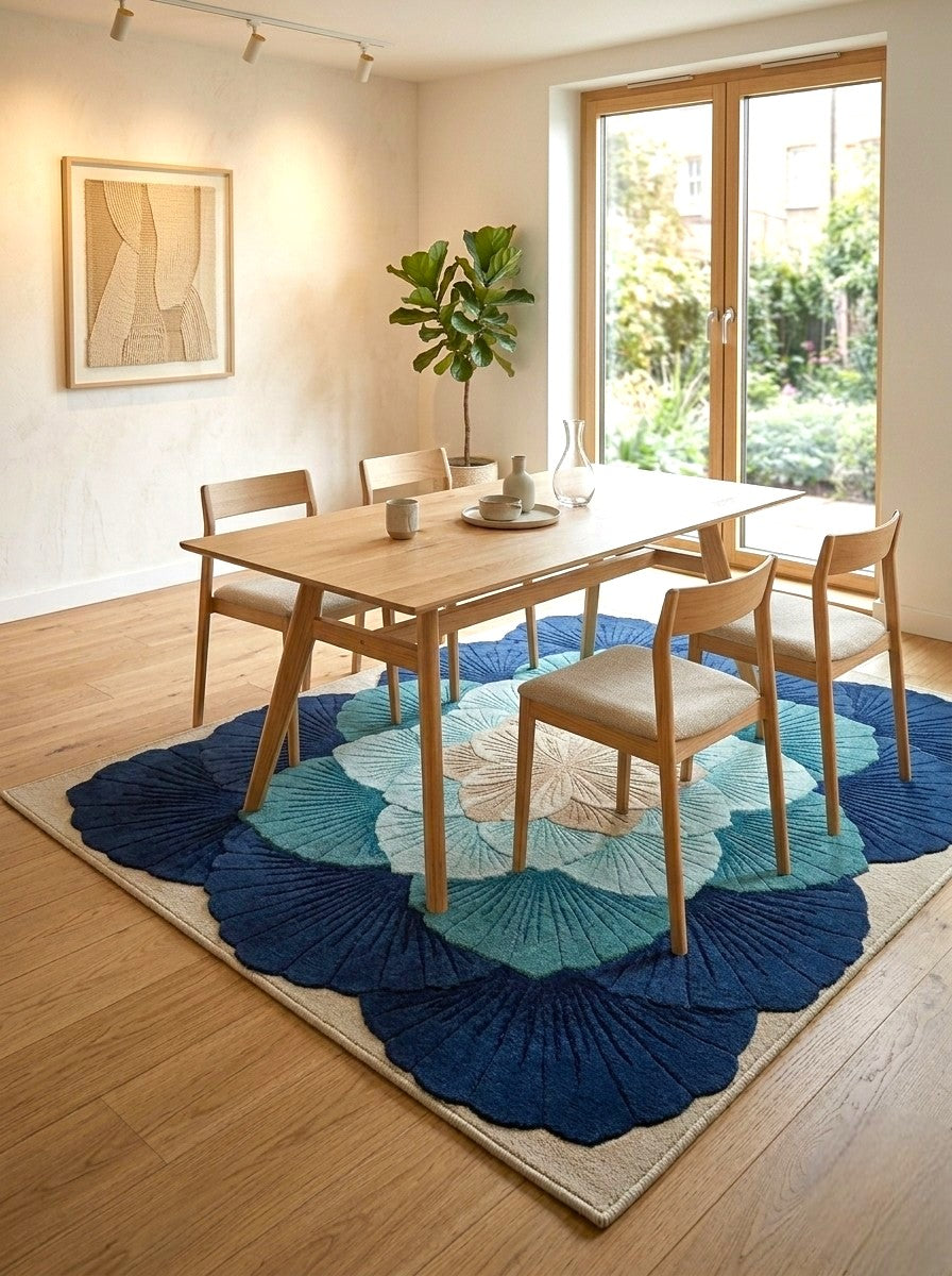 The Sapphire Bloom Floral Wool Rug