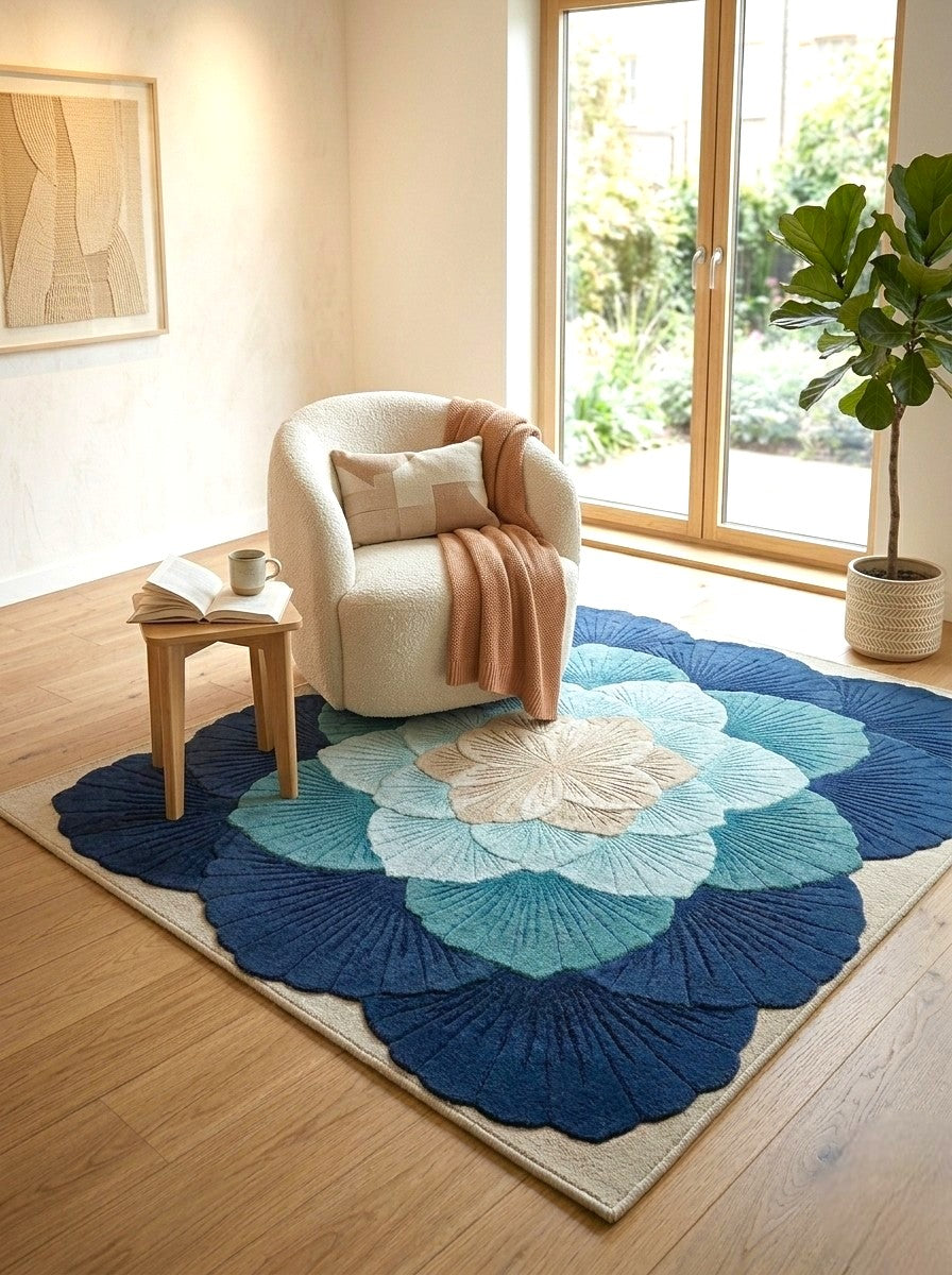 The Sapphire Bloom Floral Wool Rug
