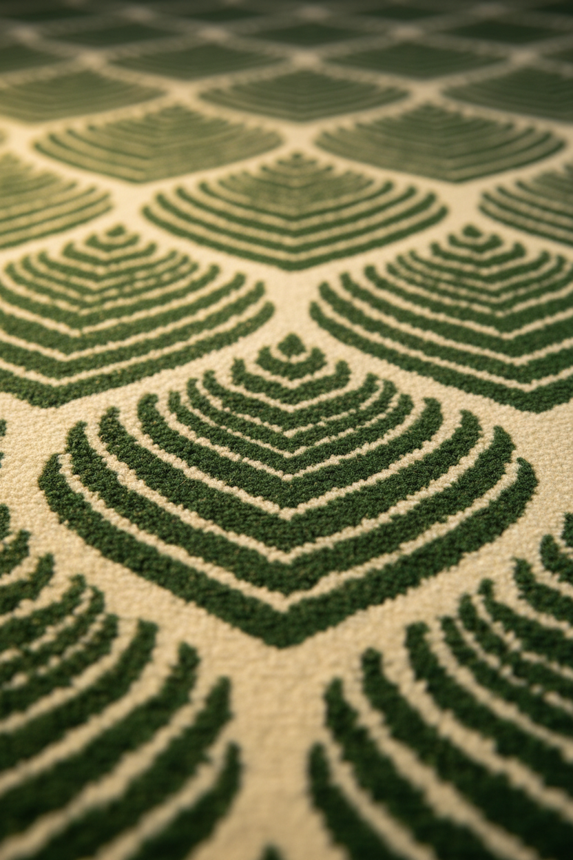 Forest Green Art Deco Peacock Feather Hand Tufted Wool Rug | 100% NZ Wool