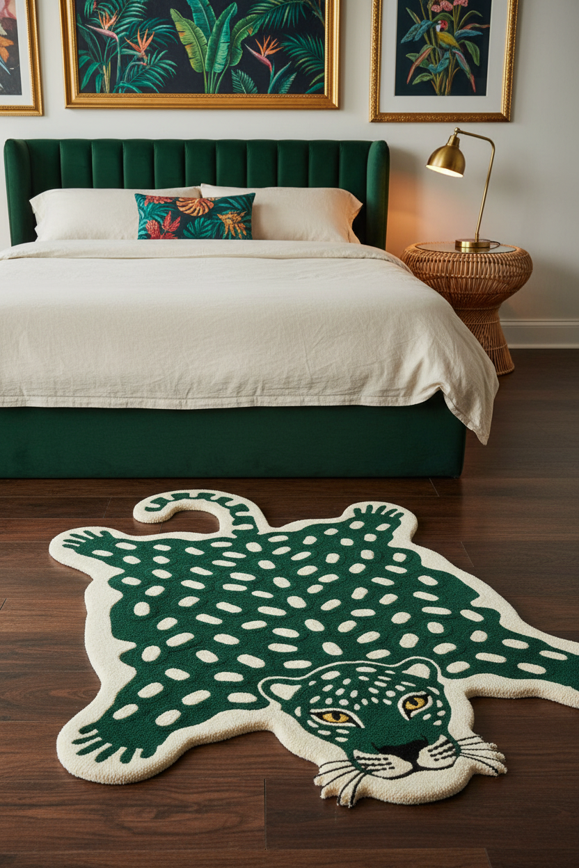 Green Leopard Skin Shaped Hand Tufted Wool Rug | 100% NZ Wool