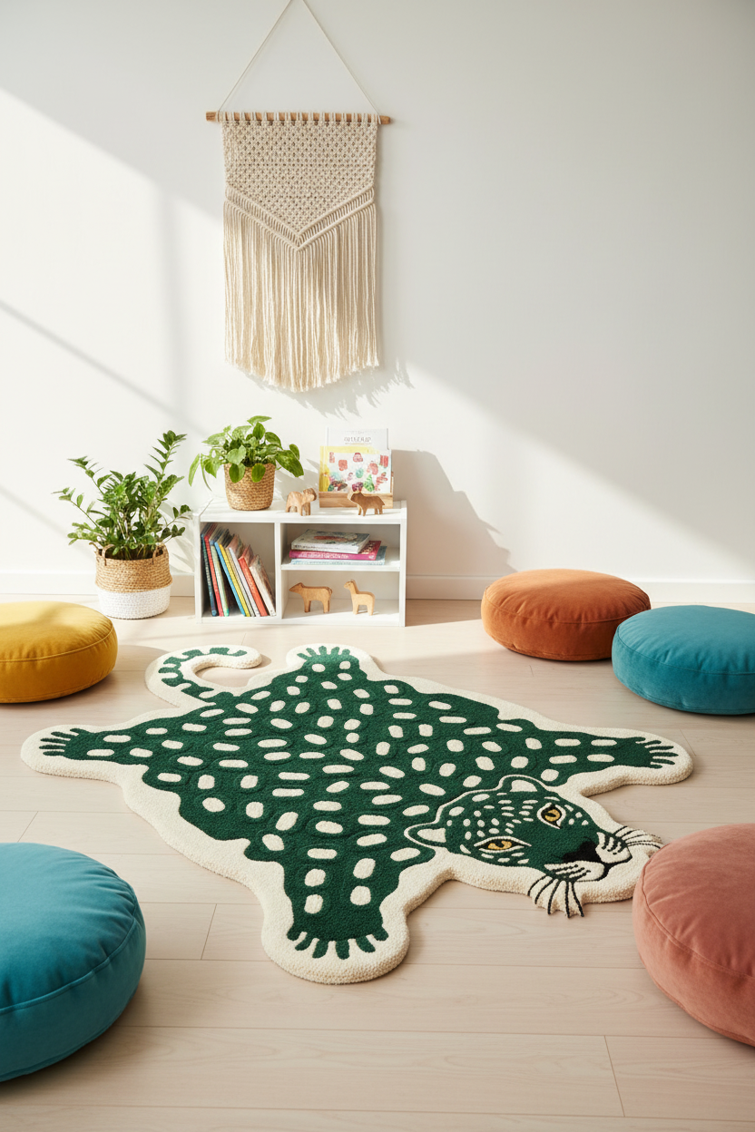 Green Leopard Skin Shaped Hand Tufted Wool Rug | 100% NZ Wool