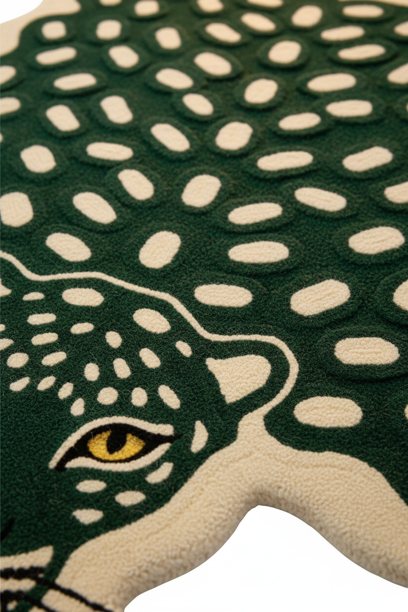 Green Leopard Skin Shaped Hand Tufted Wool Rug | 100% NZ Wool