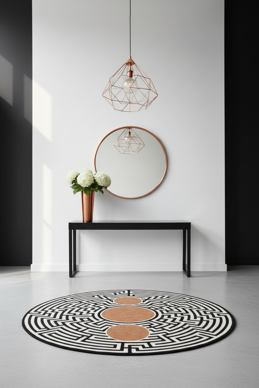 Labyrinth Circles Round Rug - Entryway