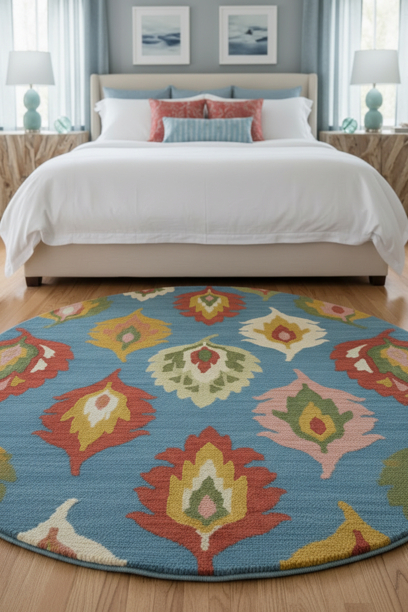 Ikat Bloom Round Rug - Coastal Bedroom
