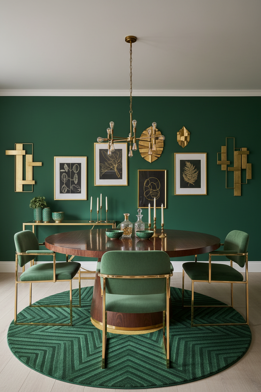 Emerald Sun Round Rug - Elegant Dining Room