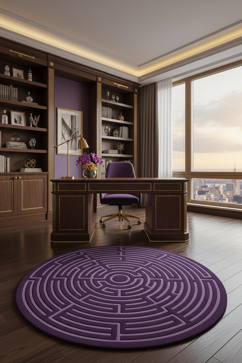 Amethyst Maze Round Rug - Home Office