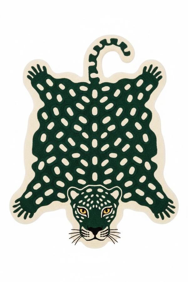 Green Leopard Skin Shaped Hand Tufted Wool Rug | 100% NZ Wool