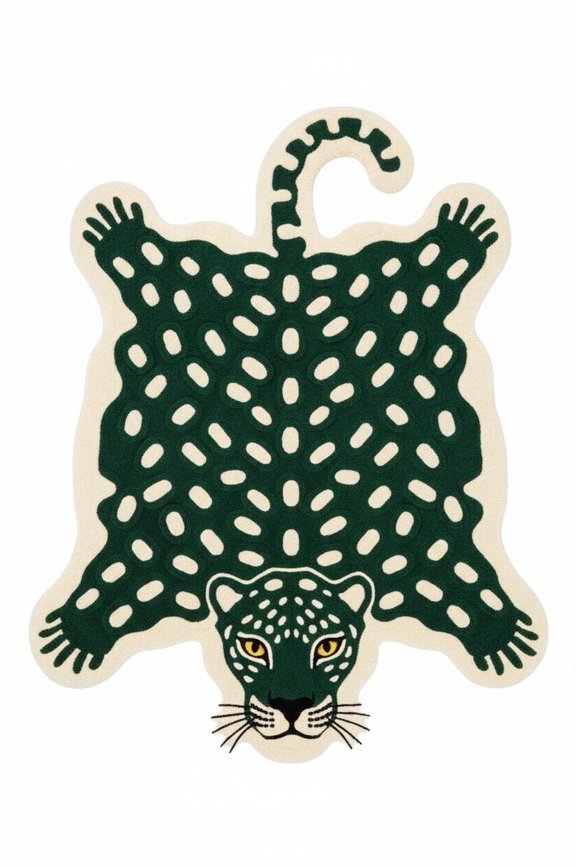 Green Leopard Skin Shaped Hand Tufted Wool Rug | 100% NZ Wool