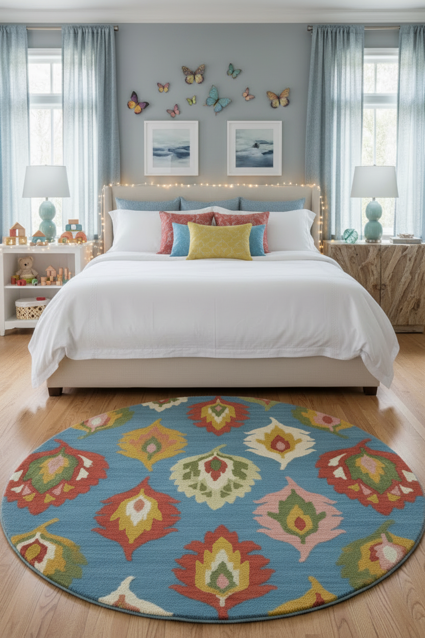 Ikat Bloom Round Rug - Kids Bedroom