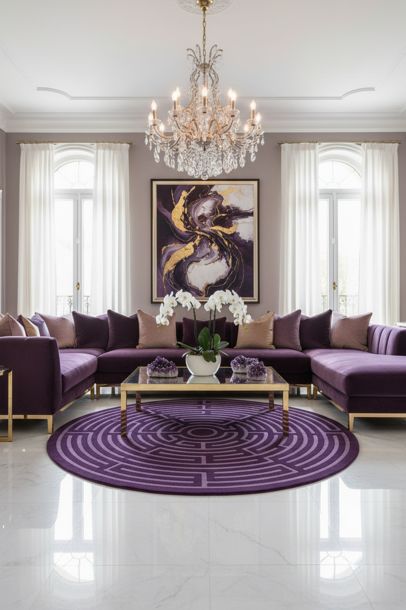 Amethyst Maze Round Rug - Grand Living Room