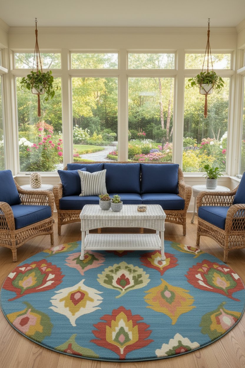 Ikat Bloom Round Rug - Sunroom