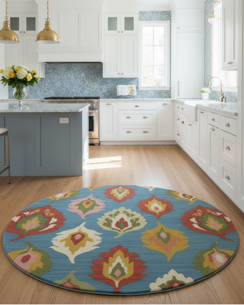 Ikat Bloom Round Rug - Kitchen