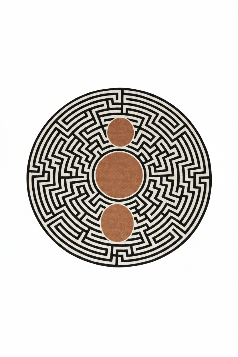 Labyrinth Circles Round Rug - White Background