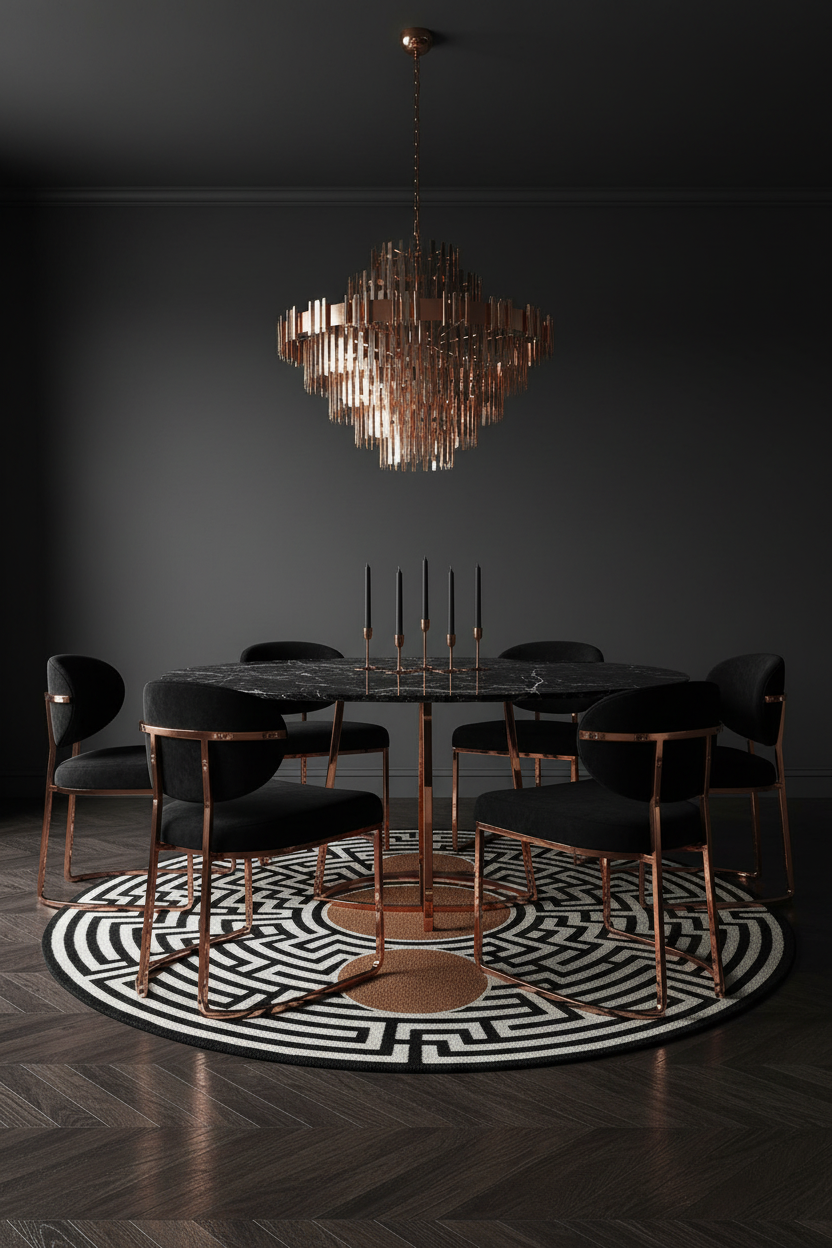 Labyrinth Circles Round Rug - Dining Room