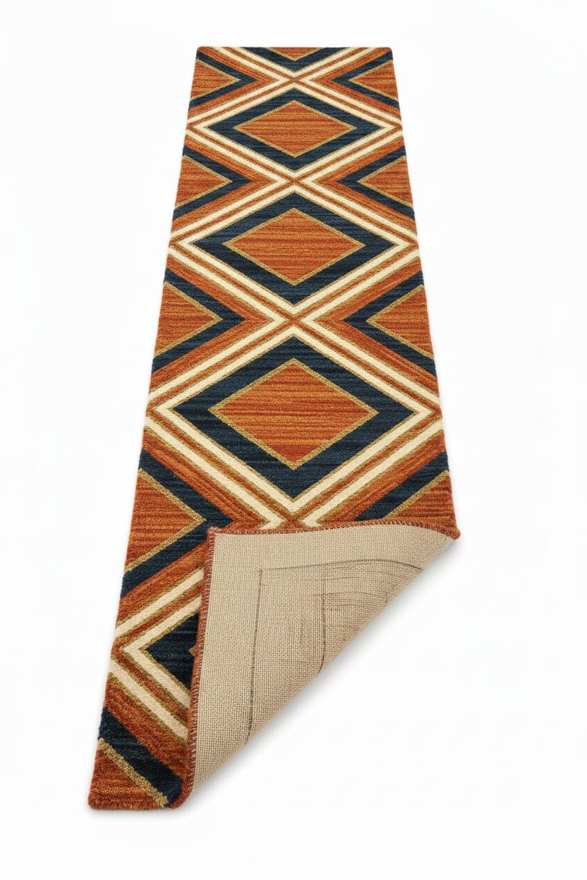 The Navy Diamond Geometric Wool Runner Rug