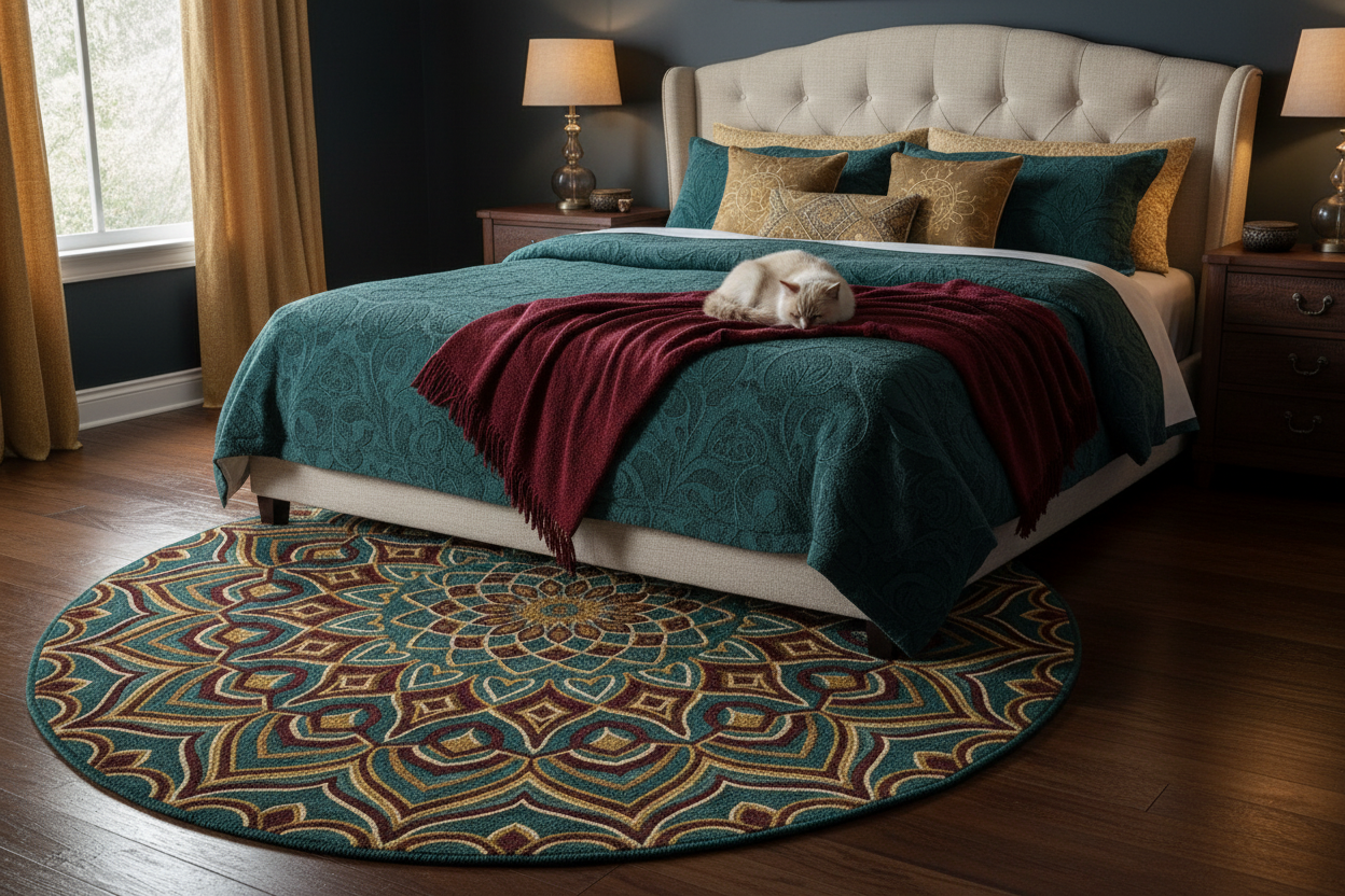 The Teal Mandala Luxe Round Rug