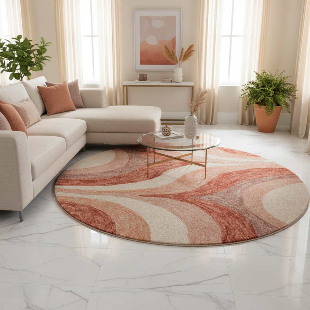 The Peach Bloom Swirl Round Rug