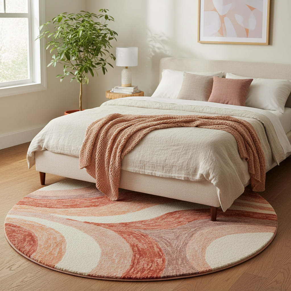 The Peach Bloom Swirl Round Rug