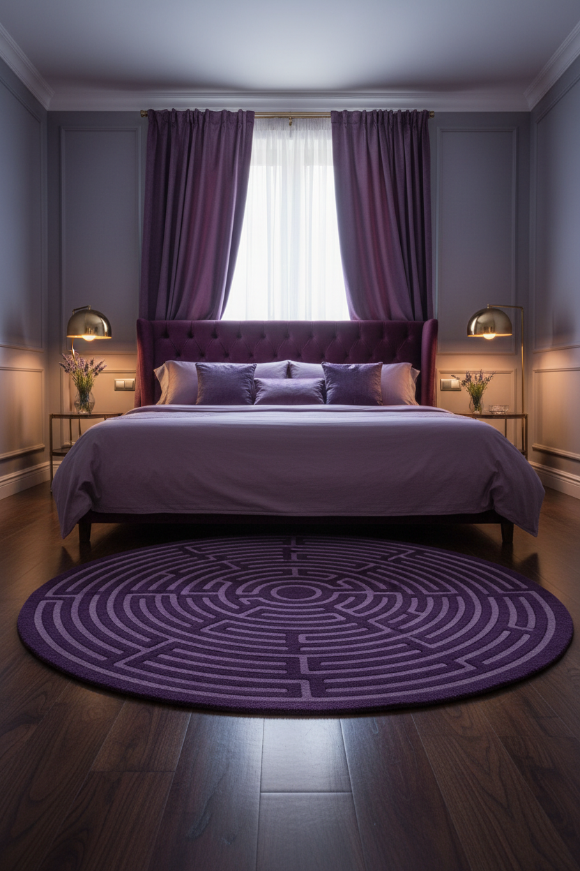 Amethyst Maze Round Rug - Luxury Master Bedroom