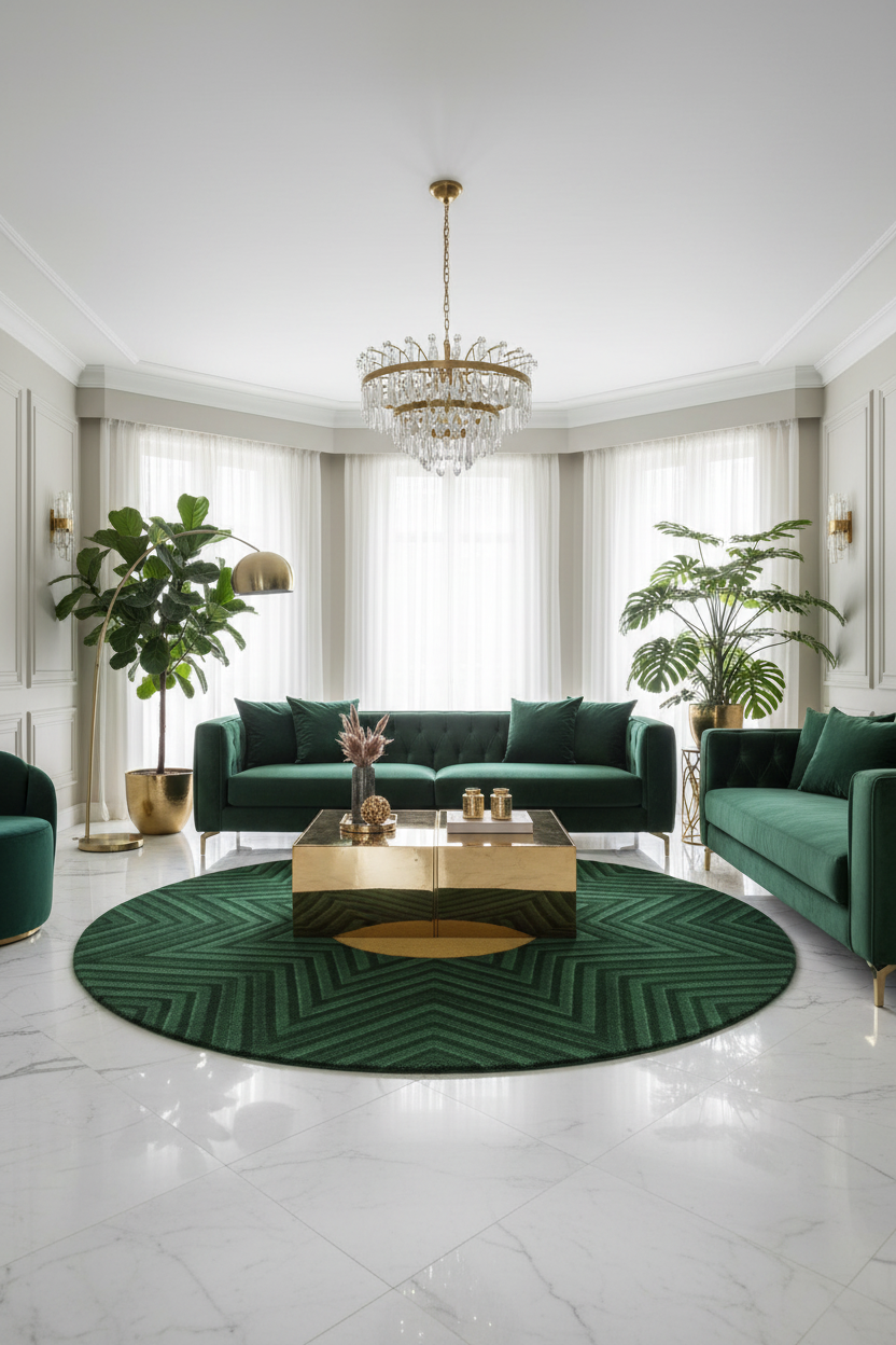 Emerald Sun Round Rug - Grand Living Room