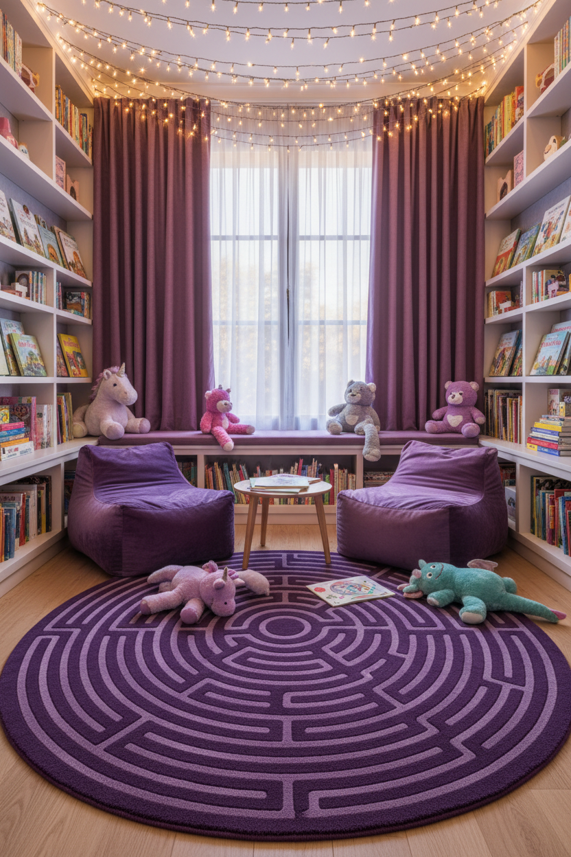 Amethyst Maze Round Rug - Kids Reading Nook