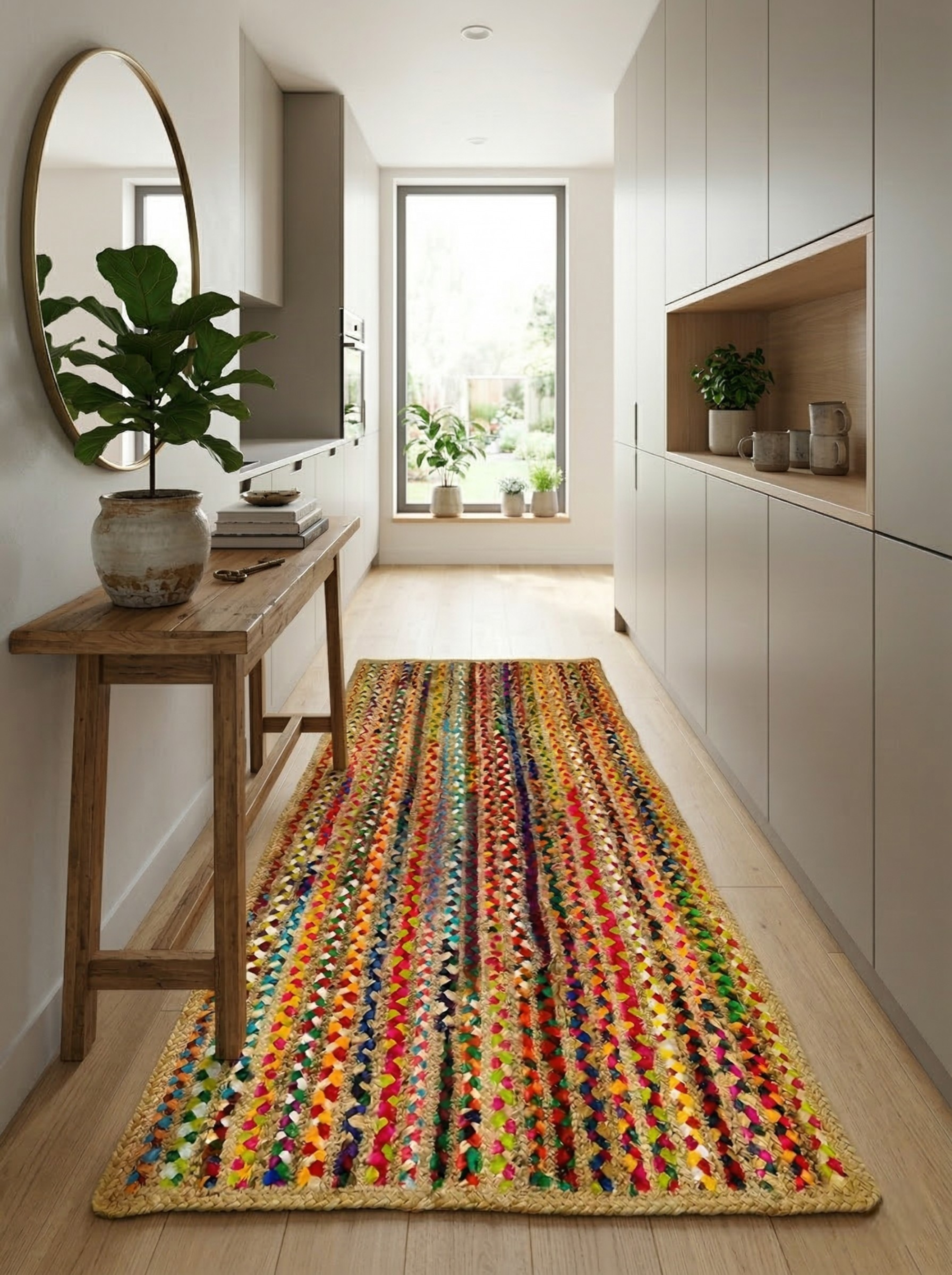 Handmade Multi color Cotton & Jute Braided Chindi Rug - Boho Home Décor Rectangle Carpet
