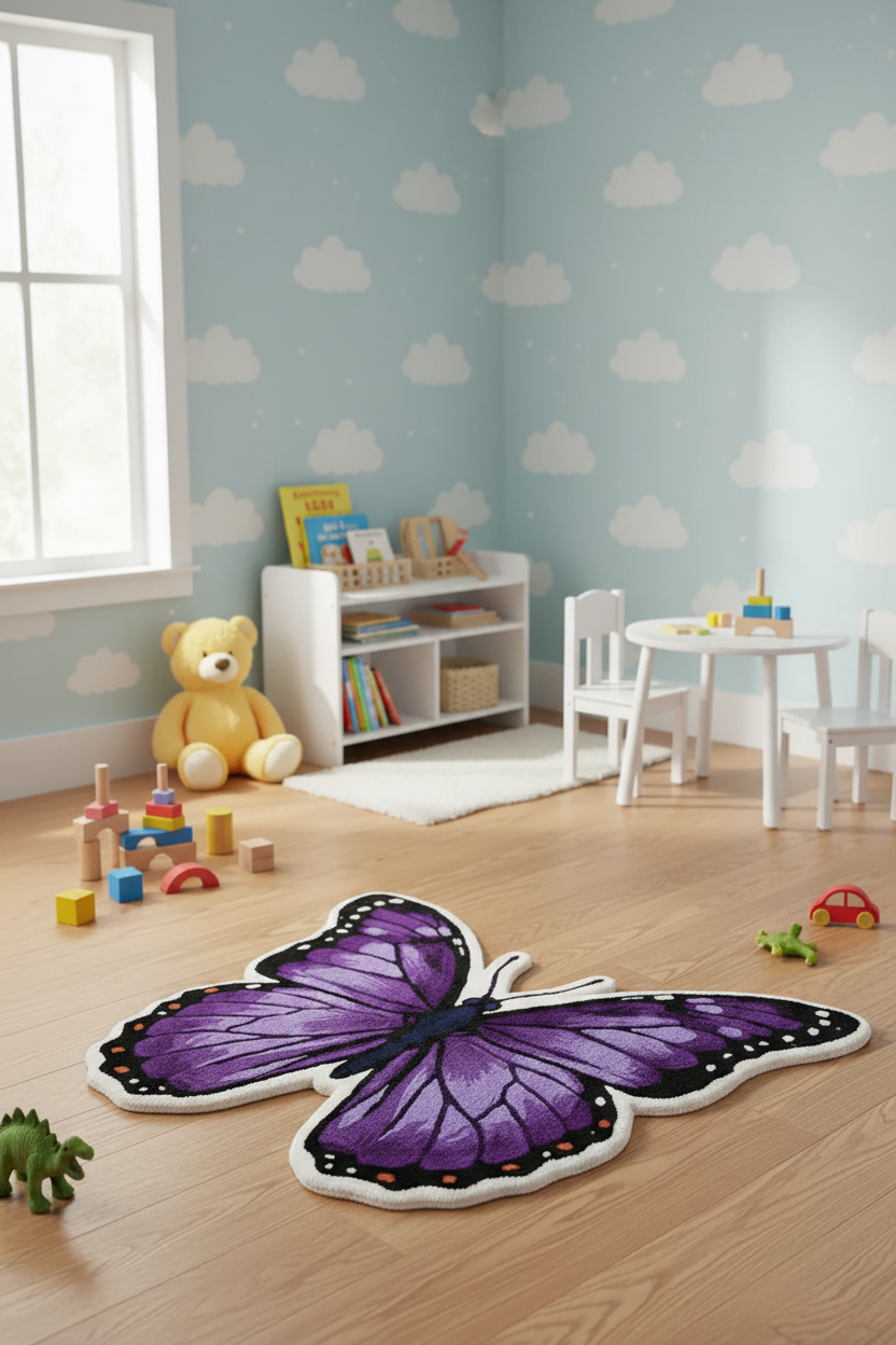 Purple Butterfly Rug - Kids Room 3:4