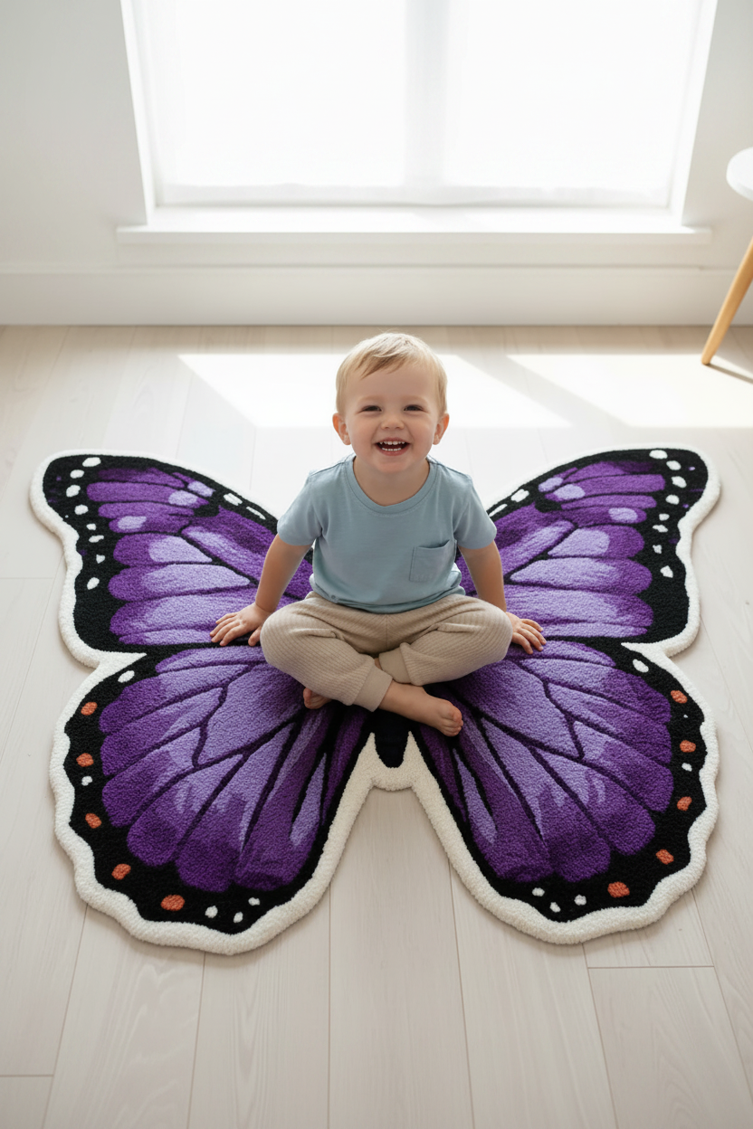 Purple Butterfly Rug - Lifestyle Child 3:4